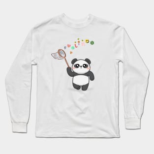 cute panda catching feelings bee and butterfly Long Sleeve T-Shirt